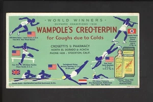 1936 Jesse Owens Olympic Ink blotter World Winners Champions Crosetti's Pharmacy - Picture 1 of 3