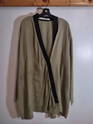 Casaco de linho verde sálvia Cynthia Ashby S envoltório de botão quimono designer arte para usar - Imagem 1 de 4