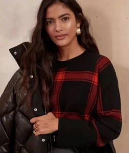 Banana Republic Plaid Crew Neck Sweater Black/Red Size Large NWT - Picture 1 of 8