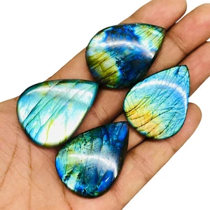 4 Pcs Natural Labradorite 37-41mm Huge Flashy Loose Untreated Cabochon Gemstones - Picture 1 of 8