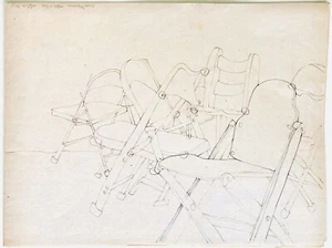 Vintage 80s Pencil Drawing Folding Chairs Art Engineer Mechanical Furniture MCM - Picture 1 of 5