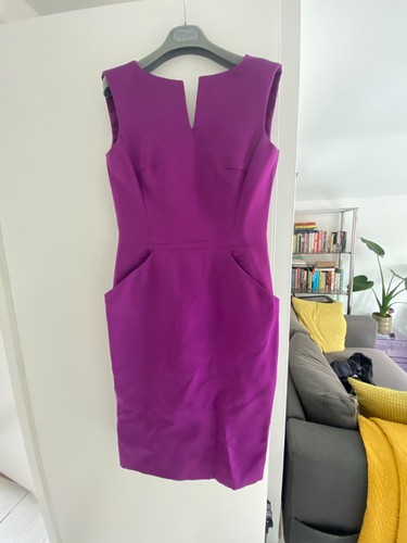 Abito Alexander McQueen viola seta strutturato senza schiena 2008 taglia 8