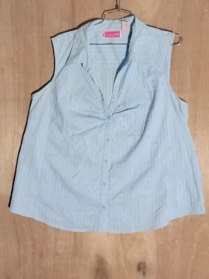 Camisa feminina liz lang maternidade botão para cima GG sem mangas gola listrada azul - Imagem 1 de 4