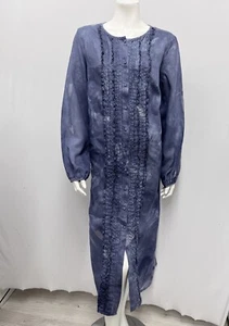 120% Lino Linen Tie Dye Dress Blue Ruffles Dyed In Italy Size 48 - Picture 1 of 6