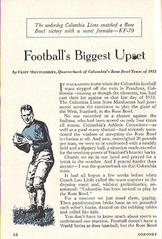 COLOMBIA - STANFORD FOOTBALL 1934 ROSE BOWL MOLESTO CLIFF MONTGOMERY CARACTERÍSTICA 1955 Foto 1 de 1