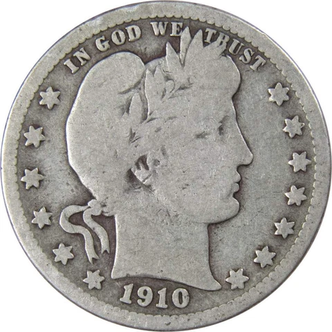 1910 Barber Quarter 90% Silver 25c US Type Coin Collectible Cover