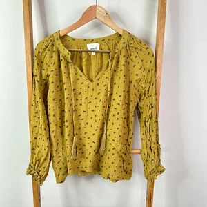 Seed Heritage Top Womens 8 Yellow Mustard Long Sleeve V-Neck Paisley - Picture 1 of 10