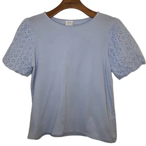 Zara Girls 13/14 Top Cotton Eyelet Puff Sleeve Corn Flower Blue Tiny Spot - Picture 1 of 14