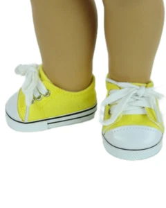 Doll Clothes 18" Sneakers Shoes Yellow Canvas Tie Lace Fits American Girl Dolls - Picture 1 of 3