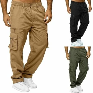Men Casual Work Trousers Combat Multi Pockets Cargo Stretch Long Pants Plus Size - Picture 1 of 17