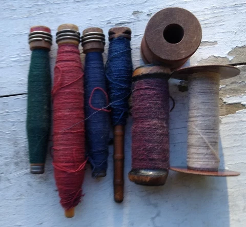 Vintage Antique Wooden Sewing Bobbins With Thread/Yarn Lot Of 7 Cover