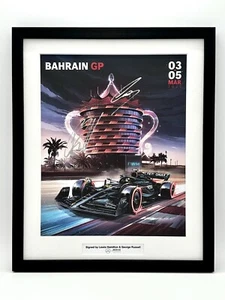 Mercedes F1 Social Media Poster signiert Lewis Hamilton George Russell Bahrain 23 - Bild 1 von 4