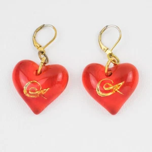 Boucles d'oreilles percées vintage Christian Lacroix orange fluo résine coeur - Photo 1/5