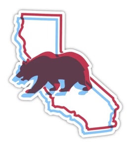 California Cali State Bear Red Blue 3D Trippy 7" Custom Vinyl Decal Sticker - Picture 1 of 1