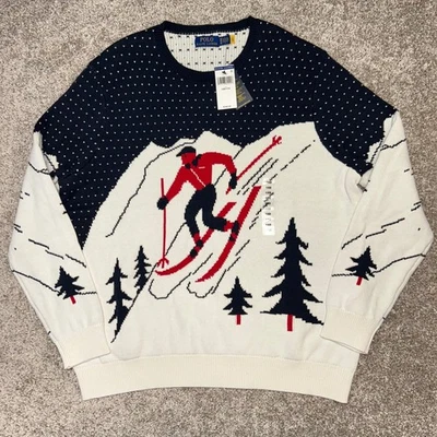 NUEVO CON ETIQUETAS Polo Ralph Lauren Esquí Descenso Navidad Estadio Suéter Hombres Talla 1XB AOP Foto 1 de 4
