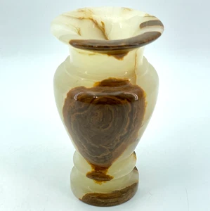 Vaso vintage pietra onice marrone panna vortice motivo marmo arredo casa pesante 6x3 - Foto 1 di 7