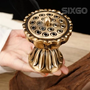 Bruciatore di incenso 6,3 cm buddismo zen loto rame intagliato a mano forniture buddiste - Foto 1 di 4