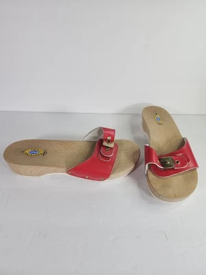 Sandalias Zapatos De Colección Dr. Scholls Madera Cuero Rojo Cuña Madera Slides S 8M Foto 1 de 4