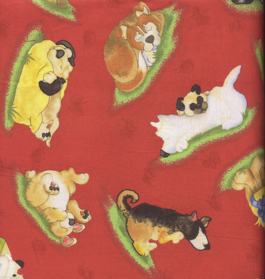 Tela de edredón Puppy Dreams roja SSI - Envío gratuito - 1 yarda Foto 1 de 2