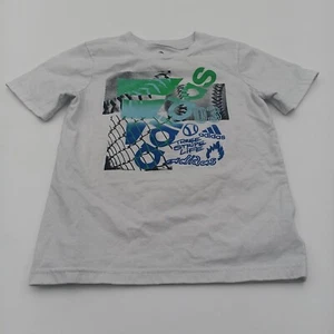 Adidas Shirt Boys Size 6 White Three Stripe Life Graphic Tee - Picture 1 of 8