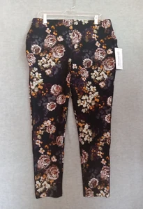 Nina Leonard Womens Knit Pants Size Petite Large Black Floral Tapered Leg - Picture 1 of 9