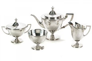 TIFFANY & CO. STERLING SILVER MAGNIFICENT VINTAGE FOUR PIECE PEDESTAL TEA SET - Picture 1 of 12