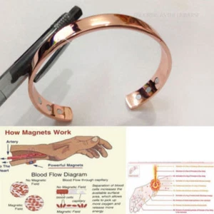 Pure Copper Magnetic Bracelet Arthritis Original High Quality Men Women Cuff - Picture 1 of 7
