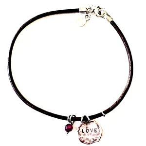 NEW RALPH LAUREN Bracelet Sterling “Love” Charm Leather NEW W/O TAG - Picture 1 of 5
