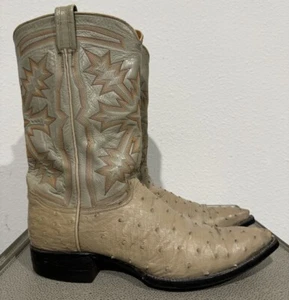 Tony Lama Full Quill beige grau Strauß Western spitz Stiefel Größe 11 hergestellt in den USA - Bild 1 von 23