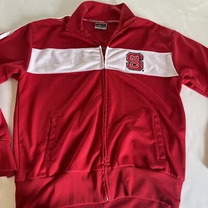 NC State Zip Sweatshirt Men L Red White Chalk Line Sleeve Back Spell Out NCAA - Picture 1 of 19