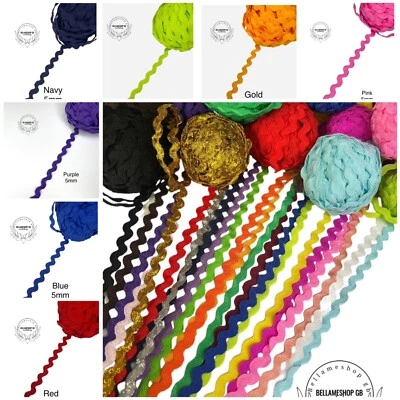 BELLAMESHOPGB Ric Rac Ribbon 5mm Braid Craft Dance Dress Trim Cut Lengths -20 Colours
