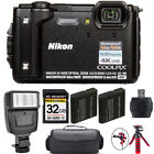 Nikon COOLPIX W300 Camera (Black) + Extra Battery + Flash - 32GB Kit