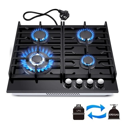 60cm Gas Hob 4 Burners Tempered Glass Kitchen Built in Gas Cooktop Dual Fuel New - Image 1 of 4