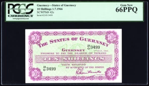 Guernsey 10 Shillings 1966 P42c PCGS Gem New 66 PPQ - Picture 1 of 4