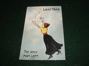 ALTE POSTKARTE KUNST SCHALTJAHR DAME MANN IM MOND HUMOR MILLAR & LANG - Bild 1 von 2