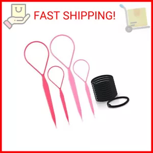 TsMADDTs Topsy Tail Hair Tools, 4 Pcs Hair Loop Styling Tool, Pink, 10pcs Hair T - Picture 1 of 2