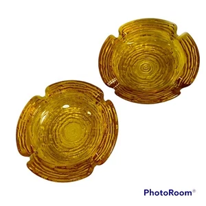 2 Anchor Hocking Soreno Aschenbecher Honig Gold Glas 4 1/4 Zoll Rindenmuster MCM - Bild 1 von 4