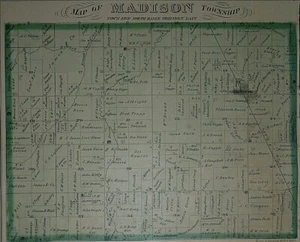 Vintage 1874 Railroad & Land Owner Plat Map ~ MADISON Twp. SANDUSKY Co, OHIO - Picture 1 of 3