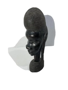 West African Hand Carved Female Portrait Bust-9” -Finely Detailed in Solid Ebony - Picture 1 of 7