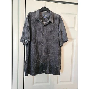 Campia Moda Black & Gray Palm Trees Button Up Hawaiian Shirt Sz XL Short Sleeve - Picture 1 of 5