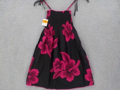 FAVANT SPAGHETTI STRAP GIRLS SUNDRESS SZ 10 BLACK DARK PINK HIBISCUS FLORAL NWD - Image 1 of 4