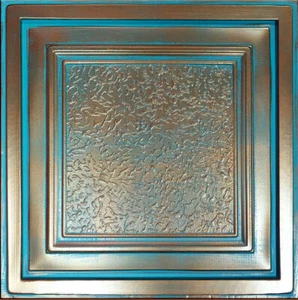 Grid System, Pop In, 24" x 24", 3D, PVC Ceiling Tiles ZETA Copper Patina - Picture 1 of 2