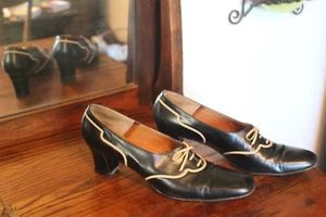 Tacones de arco de colección I. Miller de colección años 1940 negros bronceados talla 10,5 excelente estado - Imagen 1 de 13
