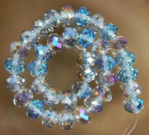 70 Pcs Faceted 6x8mm Multicolor Ab Crystal Gems Rondelle Loose Beads - Picture 1 of 6
