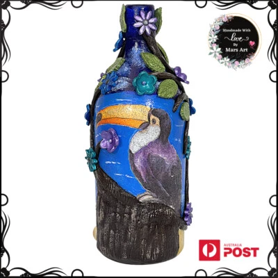 Florero botella decoupage tucán decoración pájaro hecho a mano tucán pájaro Foto 1 de 4