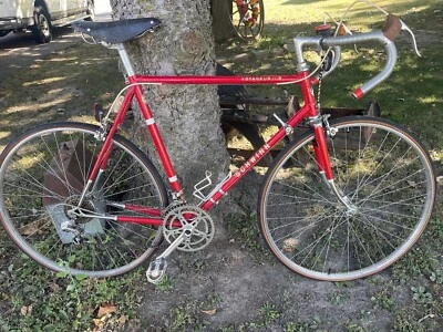 20 世纪 80 年代男式红色 Schwinn Voyageur 11.8 自行车 10 Spd 自行车 24 英寸车架 Brooks 座椅 — 第 1/4 张图片