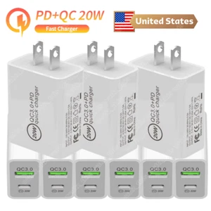 20W Dual Port Type C QC Fast Wall Charger PD Adaptor For Android iPhone iPad LOT - Picture 1 of 9