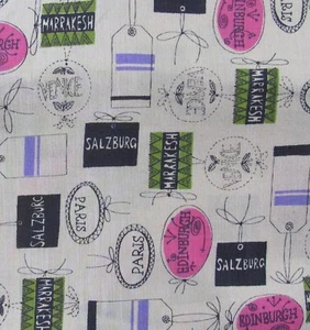 3 Meter x 45 Zoll breit TRUE VINTAGE Viskose Kleid Stoff europäische Städte Etikett Paris Marrakesch - Bild 1 von 3