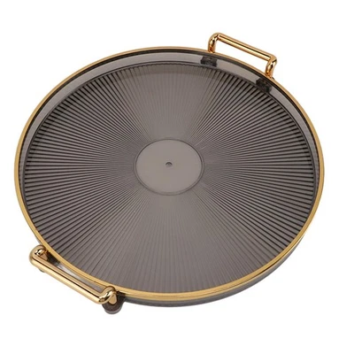 Bandeja Redonda con Mango Dorado, Bandeja Decorativa Redonda para Postres, Servir Redondo para Frutas... Foto 1 de 4