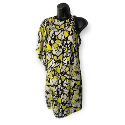 Robert Rodriguez Womens Dress Size 2 Silk One Shoulder Black & Yellow Abstract  - Image 1 of 4